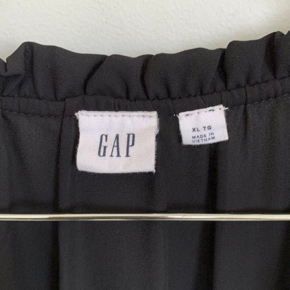 2/$40 GAP XL Black ruffle sleeve split-neck blouse top - Picture 11 of 11